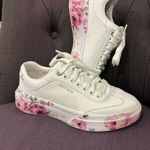 Skechers Women's Court Classics Sneakers with Pink Floral Design